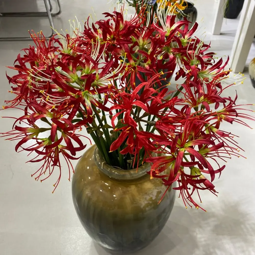 60cm Artificial Higanbana Flower Branch Handmade Plastic Silk Equinox Flower Real Touch Beautiful Fake Flower