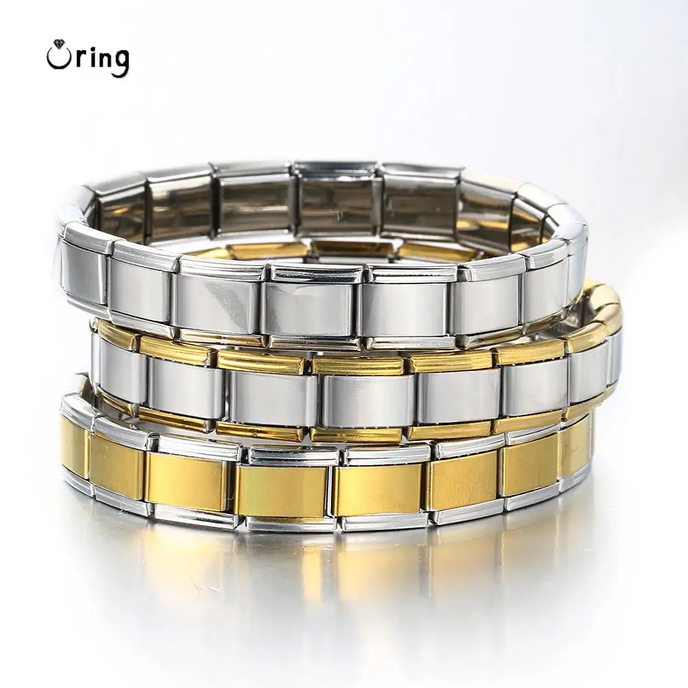 Smooth Stainless Steel Bracelet Gifts For Women Men Fit 9mm Links Chain Elastic Bangle Italian Charm DIY Making Jewelry Simple