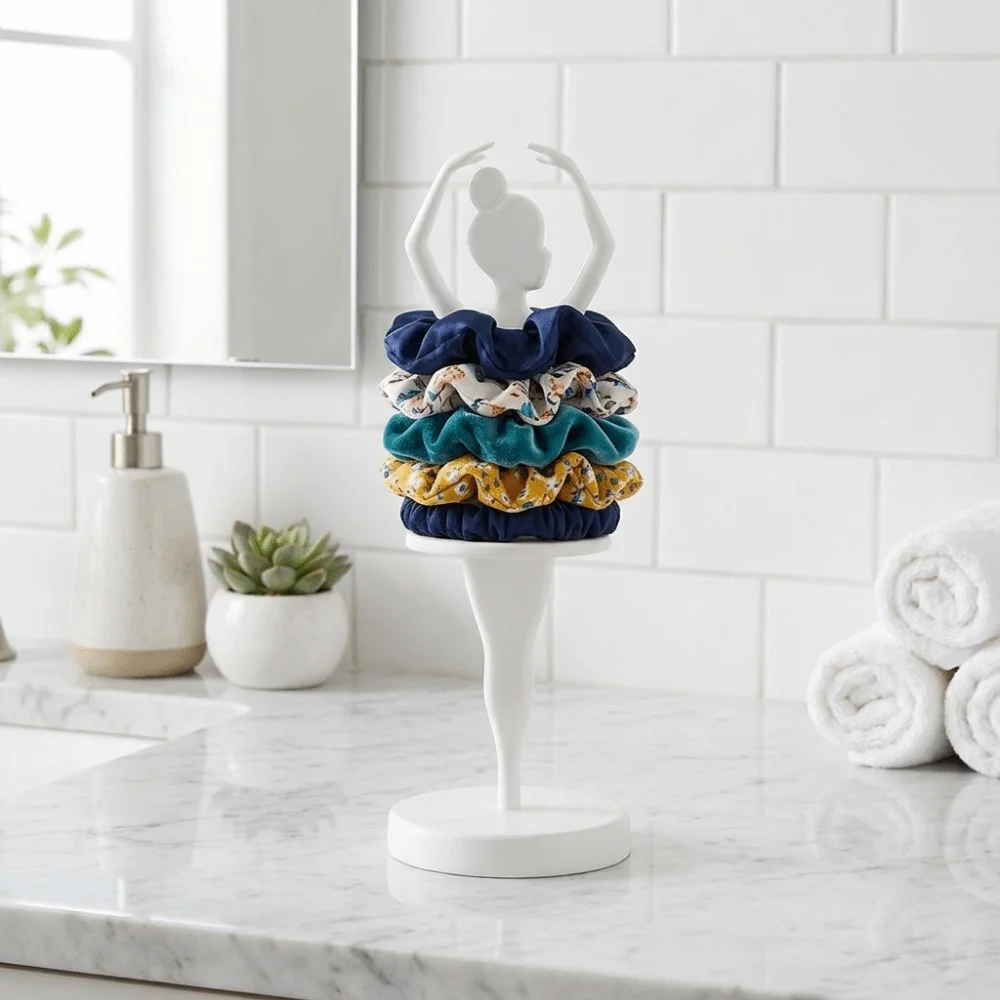 3D Printed Ballet Dancer Scrunchie Holder Space Saving Decorative Ballerina Scrunchie Holder Plastic Jewelry Display Rack