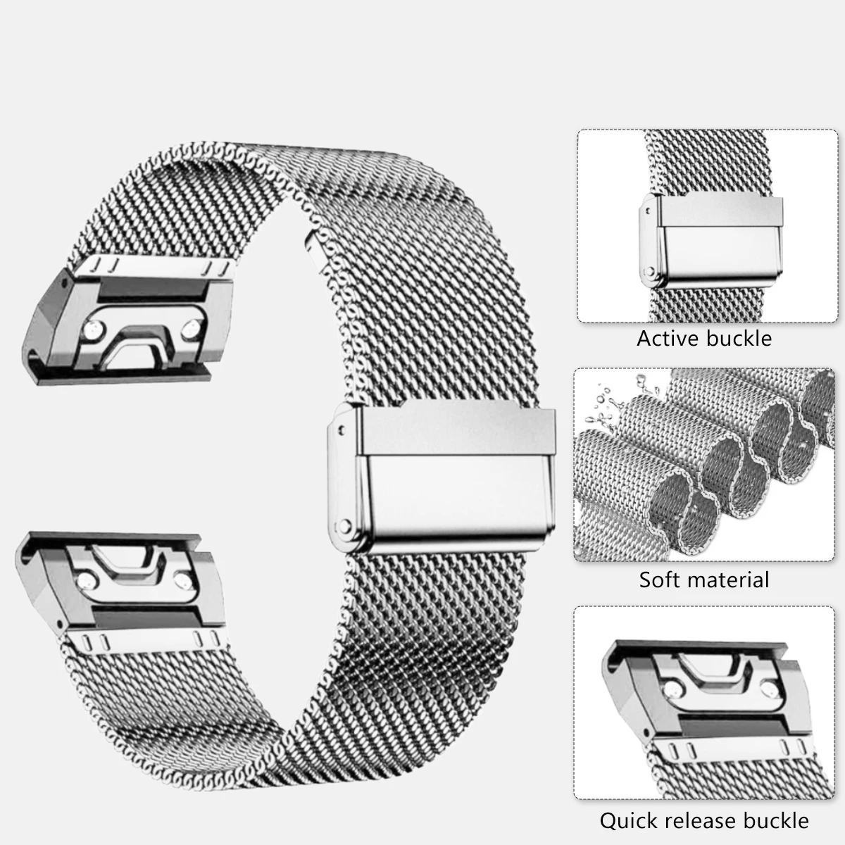 Pulseira de aço inoxidável para relógio Garmin, pulseira de metal, pulseira, acessórios pulseira, Fenix 6, 6x7, 7x Pro, 5, 5x Plus, 5S, 6s, 20, 22, 26 milímetros