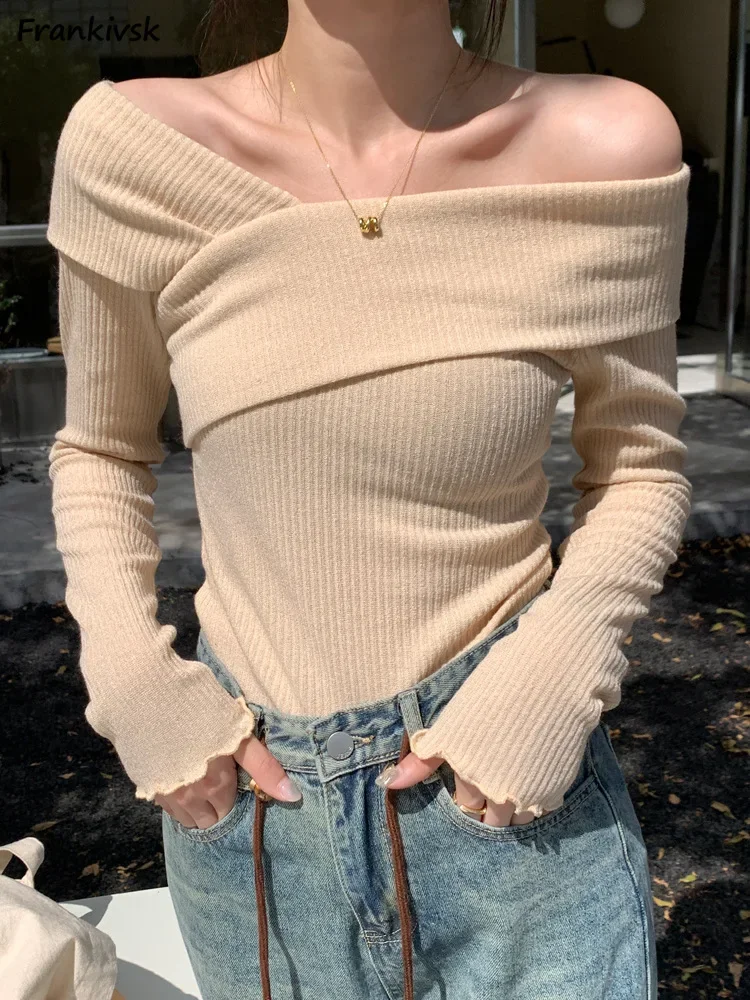 Sweaters Women Solid Slim All-match Elegant Off Shoulder Autumn Office Lady Trendy Knitwear Leisure Streetwear Stylish Classic