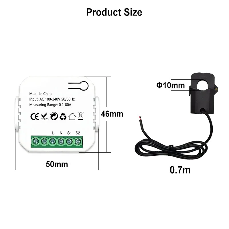 Imagem -06 - Zigbee Digital Medidor de Energia Monitor de Consumo de Energia com 80a Braçadeira Transformador de Corrente Sensor Din Rail Tuya Smart Life App Eletricidade Estatísticas ac 110v 240v 50 60hz