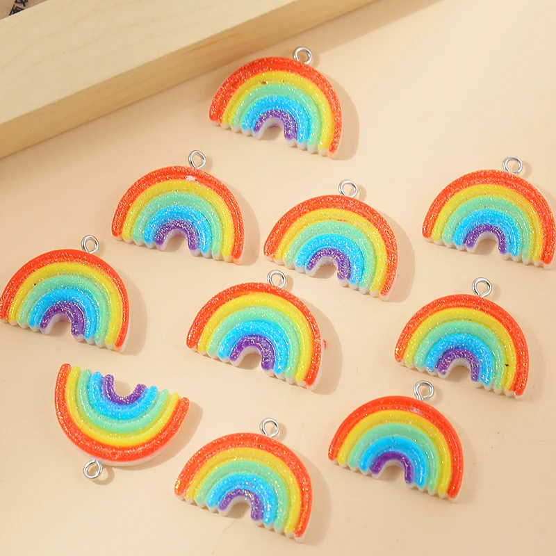 New 10PCS/PACK 26*21mm Colorful Rainbow Charms Resin Pendant For Women Girls DIY Necklace Earrings Jewelry Accessories