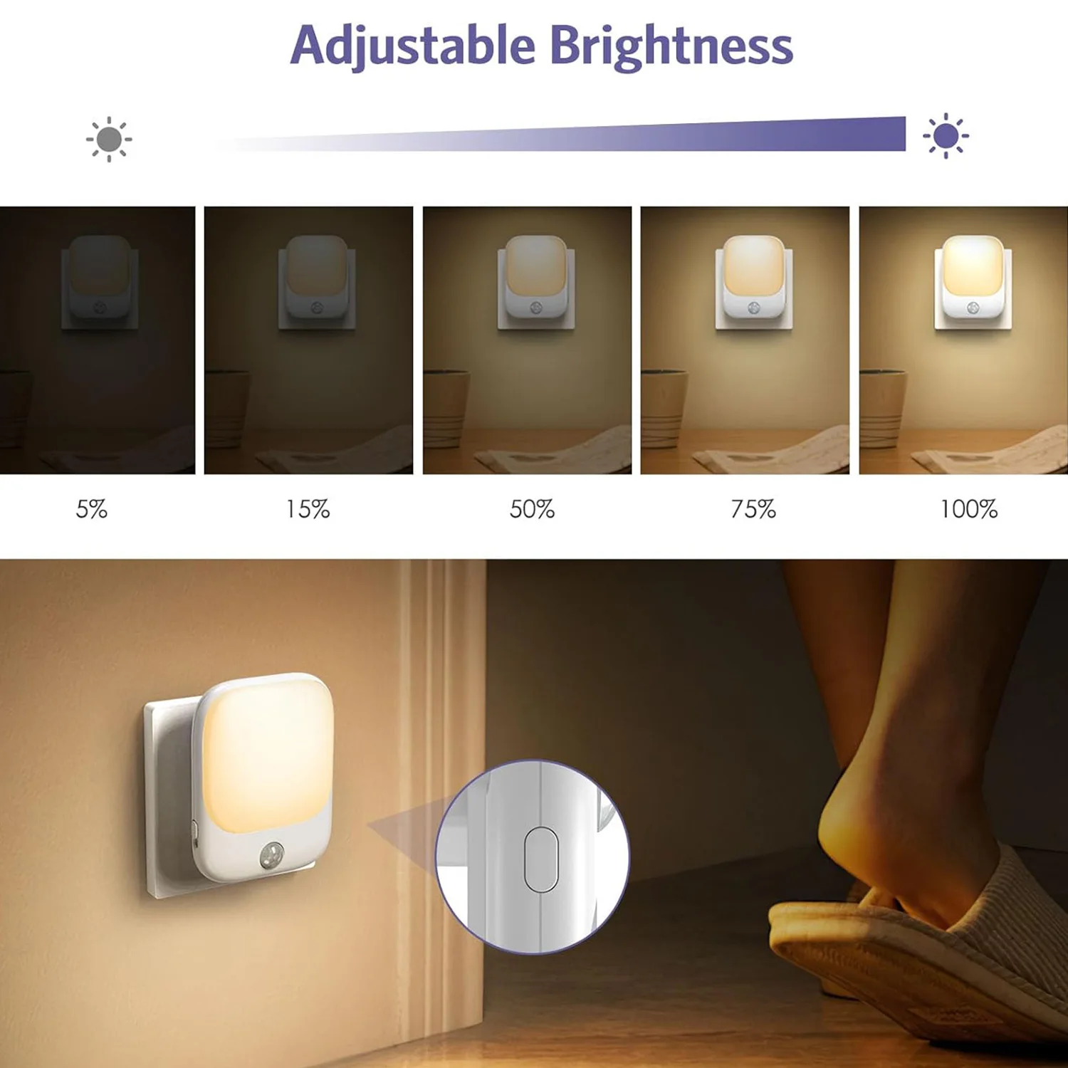 1pc/2pcs/4pcs/10pcs Smart LED Night Light with Sensor, Adjustable Brightness, Motion Sensor Night Light, Warm White