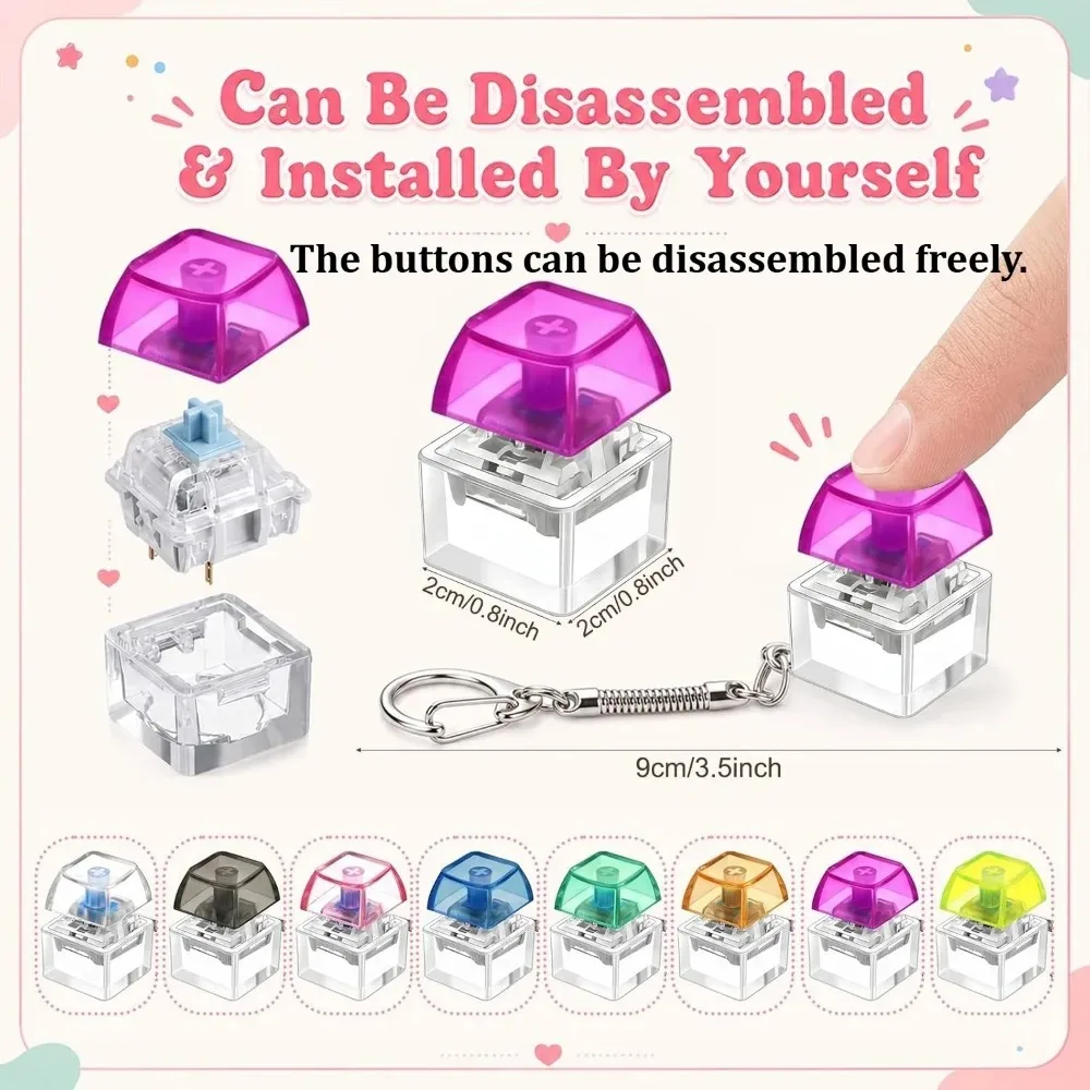 6 Pcs Translucent Multicolor Keyboard Fidget Keychain Detachable Keycap Finger Clicker Stress Reliever Party Bag Charm Gifts