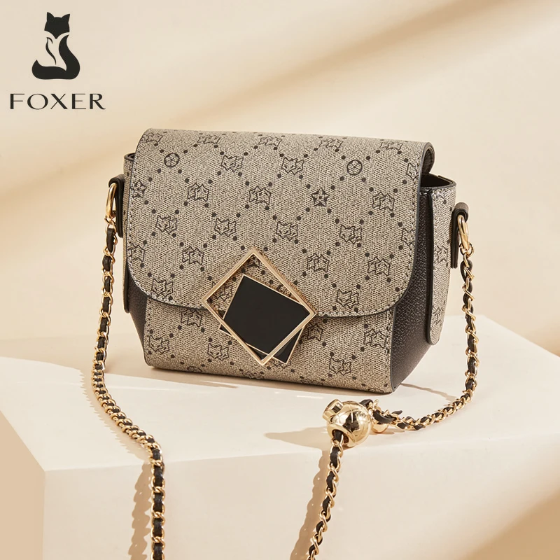 FOXER Brand Printing Women Shoulder Bag High Quality PVC Leather Fashion Messenger Bag Simple Crossbody Bag Lady Small Chain Bag