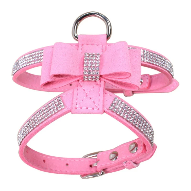 Dog Harness Bow-Knot Bling Glitter Rhinestone Adjustable Collar Puppy Cat Chest Strap Lead Necklace