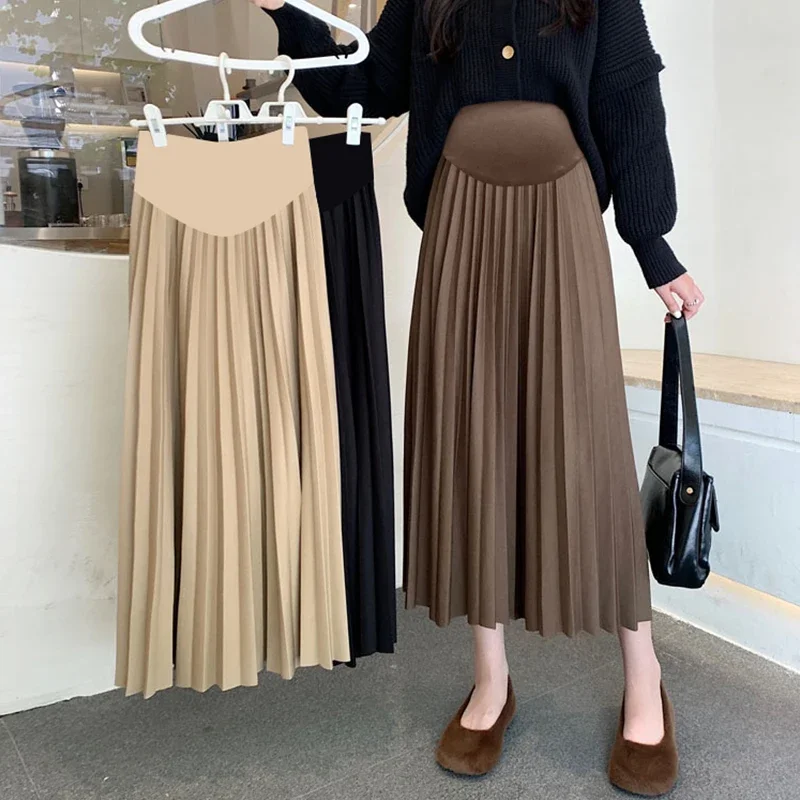 

Woman Belly Skirt Elegant Pregnancy Maxi Skirt Wholesale Spring Autumn Maternity Pleated Skirts High Waist Ankle-length Pregnant