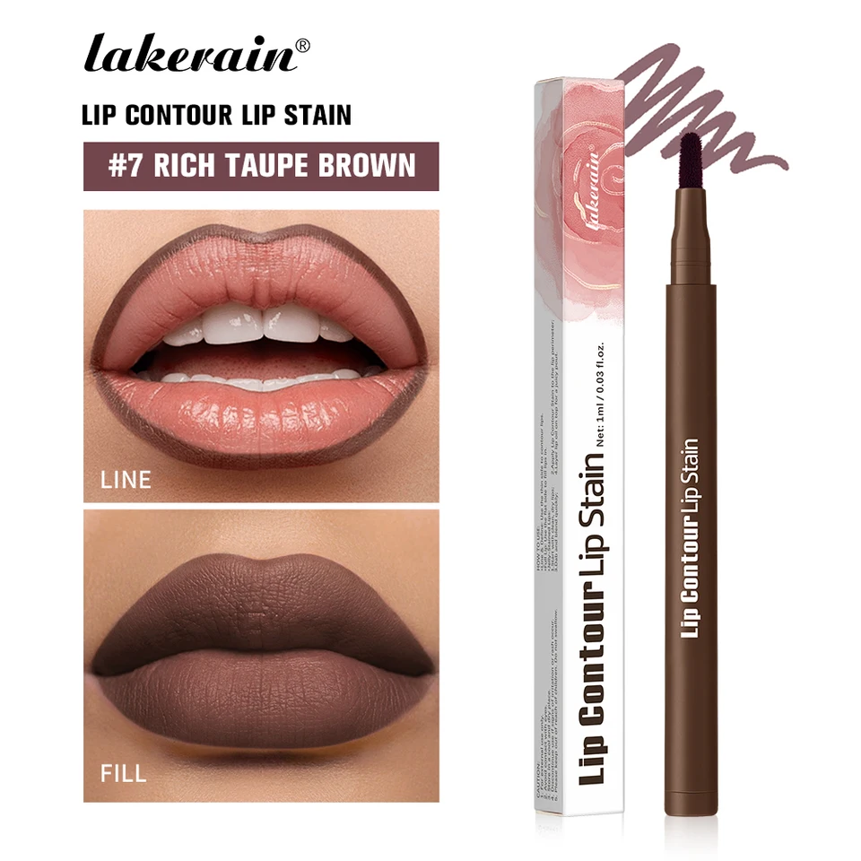 2-in-1 Lip Contour Lip Stain Pen Smudge-proof Non-stick Cup Moisturizing Lip Makeup Cosmetic Dual-Sided Tip Lip Stain & Liner, image 9