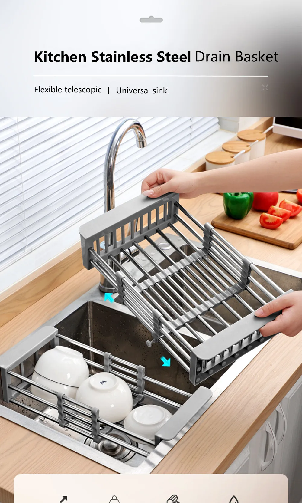 Scolapiatti In Acciaio Inox Con Ciotola E Portaposate – Antiruggine, Salvaspazio Per Cucina