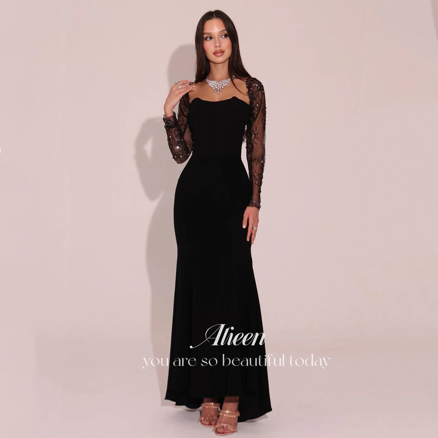 

Aileen Vestidos De Festa Luxurious Women's Evening Dresses for Special Occasions Black Customized فساتين سهرة Mermaid Lace Dress