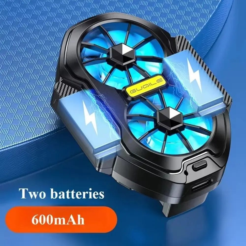 Con luz azul, Enfriador de teléfono móvil, refrigeración por aire recargable, disipador de calor portátil para juegos, radiador silencioso de doble velocidad Turbo