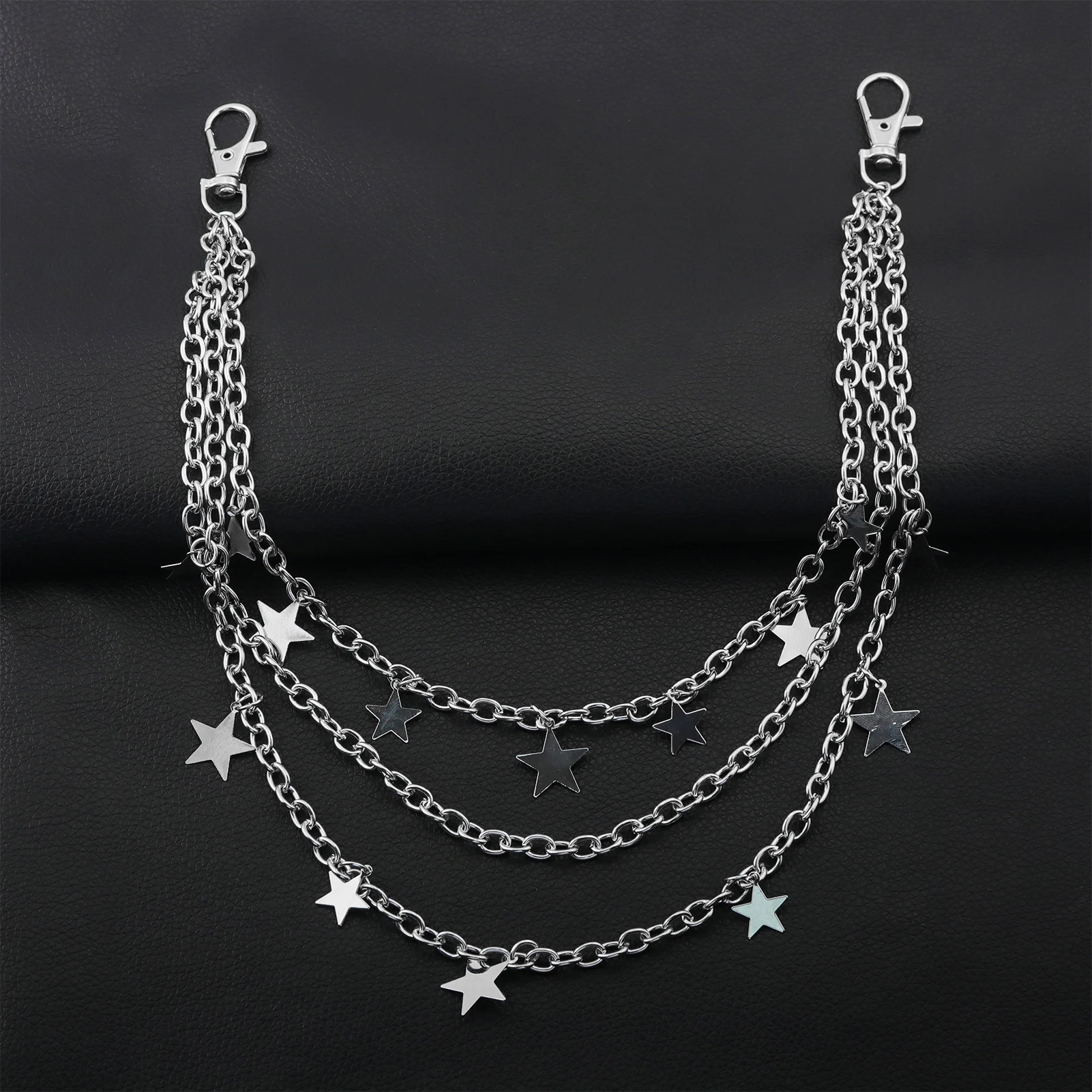 3‑Layer Star Pendant Pants Chain Silver Y2K Jean Wallet Chain Metal Waist Chain Lobster Clasp Streetwear Accessory For Men Women view 5