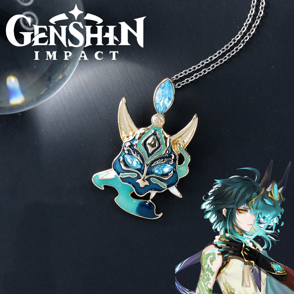 

Anime Game Genshin Impact Xiao Cosplay Necklace Props Unisex Punk Mask Alloy Pendant Choker Jewelry Accessories Gifts