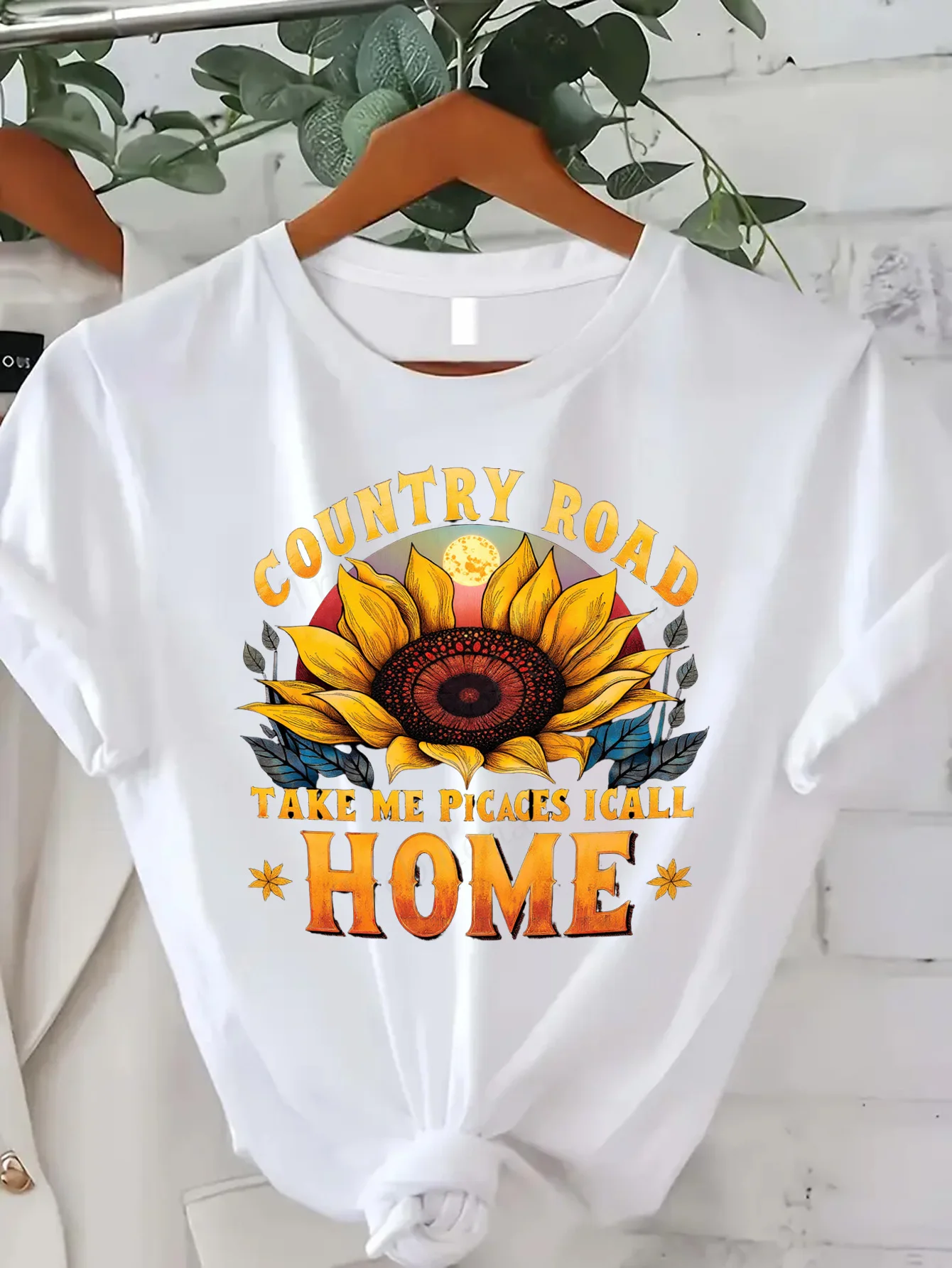 

Comfortable Women's Print T-shirt Country Road Sunflower T-Shirt - Take Me Home Vintage Style Tee