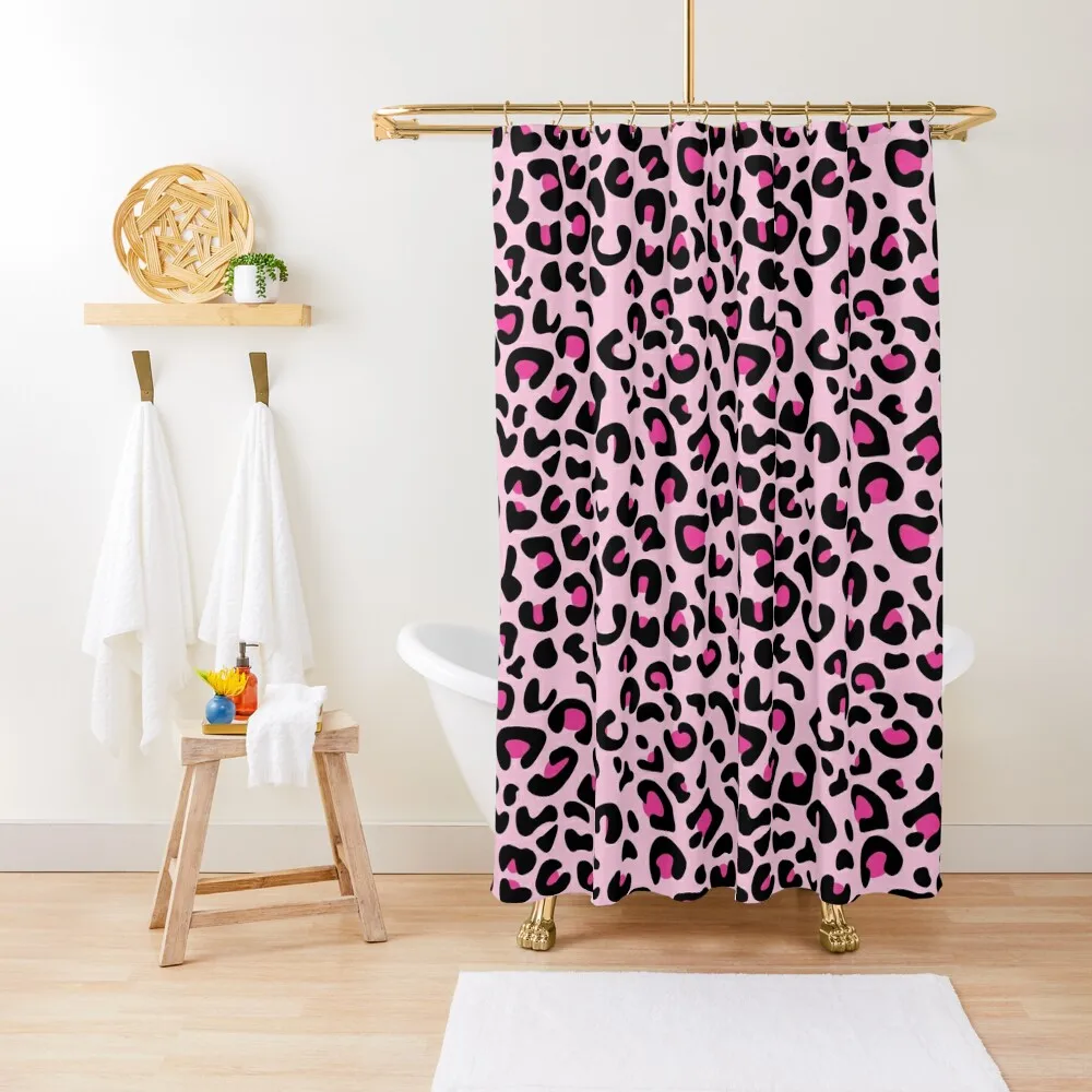 Preppy Pink Leopard Spots Pattern Shower Curtain Shower Waterproof For Bathroom Curtain