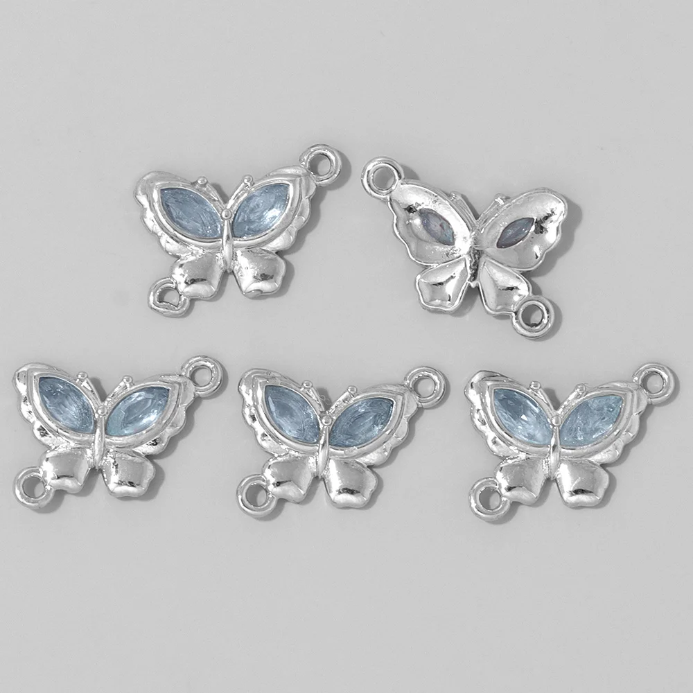 Fashion Natural Blue Aquamarine Crystal Butterfly Pendant Double Hole Stone Connector Pendant Charm For Women Jewelry Making