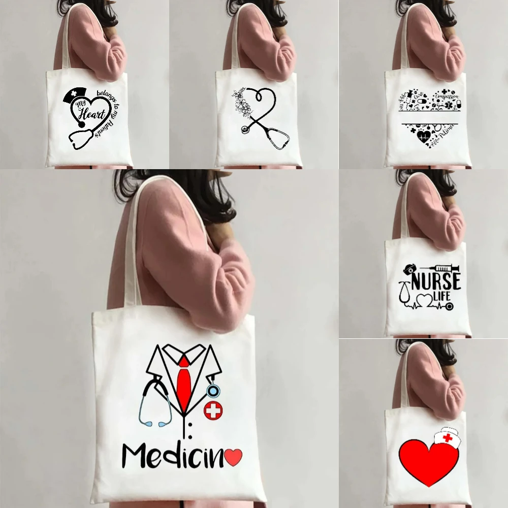 

Холщовая большая сумка на тему медсестры, большая вместительная эко-сумка на плечо для работы, отдыха, покупок, школы, больницы, рабочих, ежедневного использования