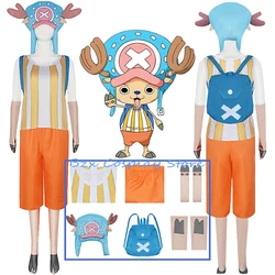 Chopper Cosplay Anime Tony Costume 2 Years Later Yellow Strip T Shirt Blue Hat Bag Play Outfit Set Halloween Suit for Woman Men