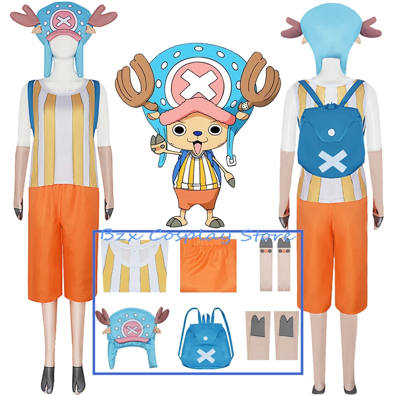 Chopper Cosplay Anime Tony Costume 2 Years Later Yellow Strip T Shirt Blue Hat Bag Play Outfit Set Halloween Suit for Woman Men