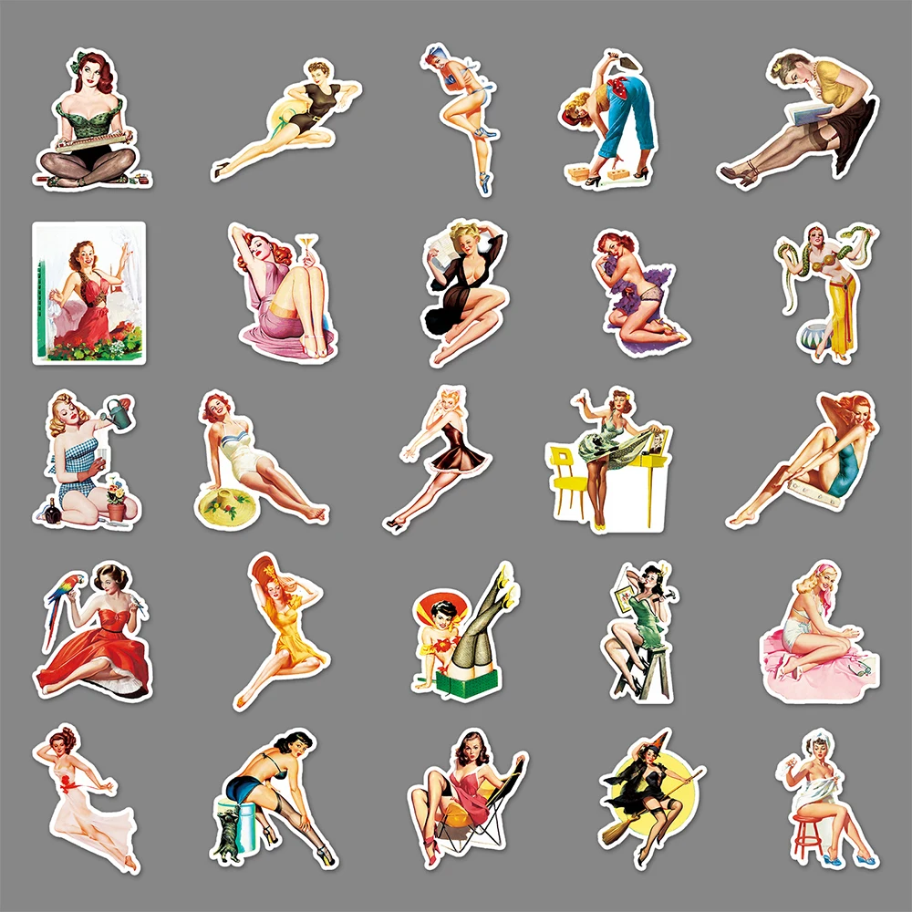 10/30/50PCS Adult Retro Sexy Pin up Girl Stickers Graffiti Laptop Bike Luggage Guitar Skateboard Scrapbooking Waterproof Decals