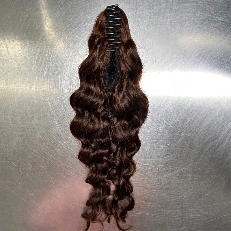 고품질 포니테일 브라운 웨이브 리얼 헤어 #   포니테일 그랩 클립 드로스트링 하이 포니테일 곱슬머리 12-30인치 자연스러운 모습 2개