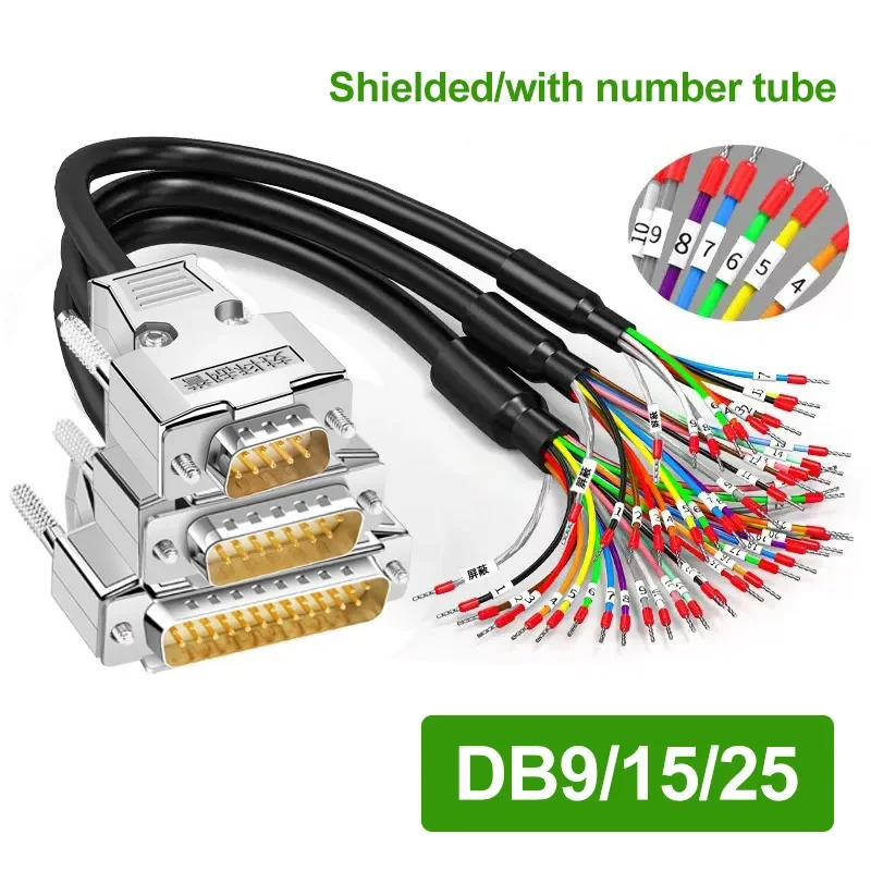 DB9 DB15 DB25 Connector Cable with Numbered Tube 24AWG 9/15/25Pin Terminal Serial Port Wire Male Female Shielded Connecting Line