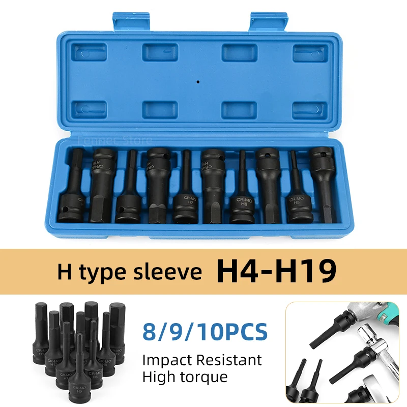 

Impact Hex Driver Bit Set 1/2" Drive Allen Bit Socket Set H-type Sleeve Bit Head Air Cannon Screwdriver H4-H19