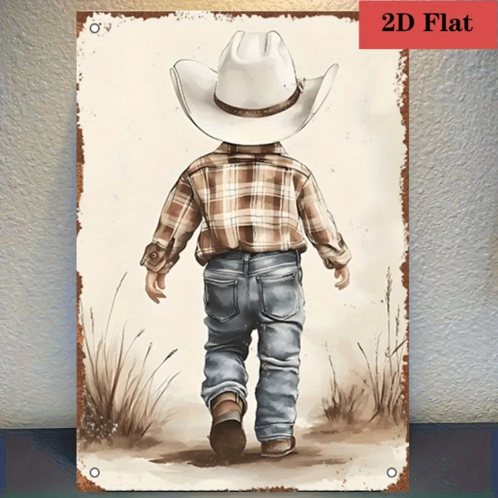 Customizable Vintage Durable Metal Sign Cute Baby Cowboy Design Wall Print Kids Nursery Bedroom Hanging Ornament