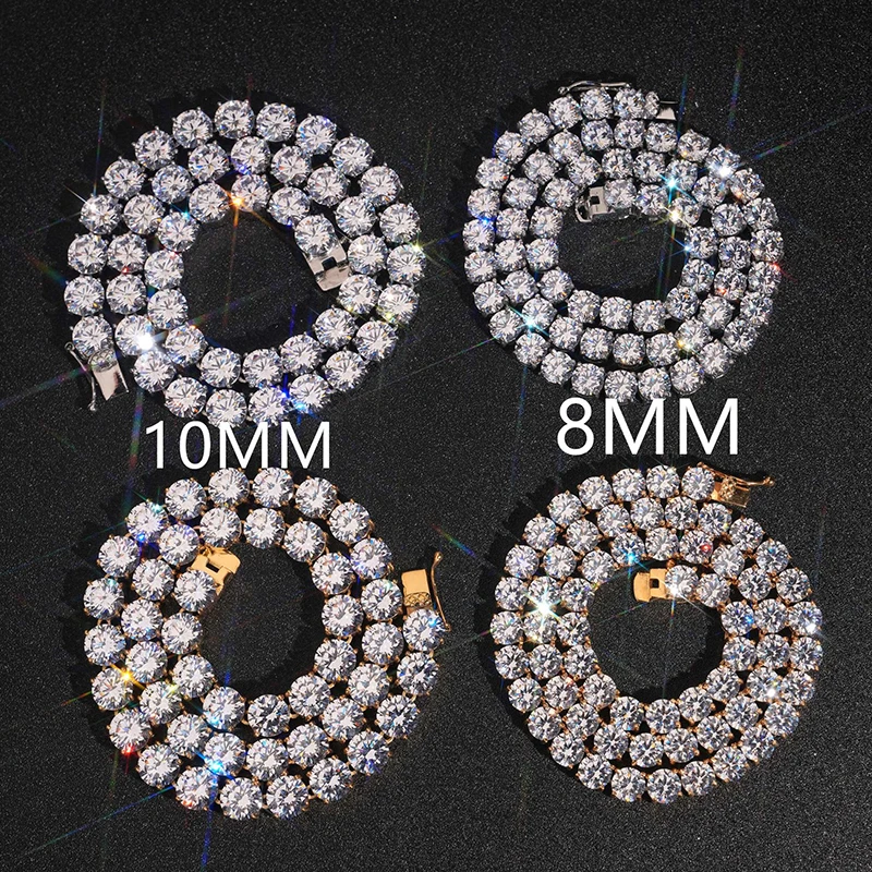 3/4/5/6/8/10/15/20mm Hip Hop Bling Ice Out CZ Stone Stainless Steel Tennis Chain Necklace for Men Rapper Jewelry Gold Color