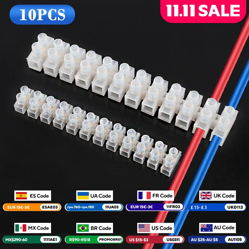 

JINH 10Pcs H Type electric connector strip Wire connector Barrier Electirc Strip Block Terminal Plastic Screw terminal block