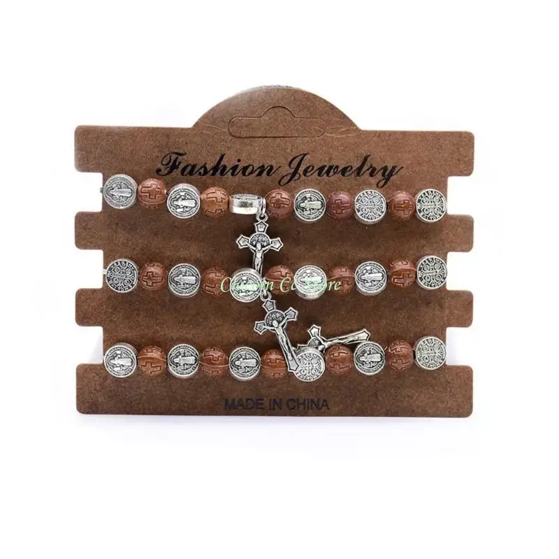 X90F 3pcs Handmade Rosary Bracelet Hand Jewelry Gift Present Supplies for Children Girl Boys Holiday Gift Accessory