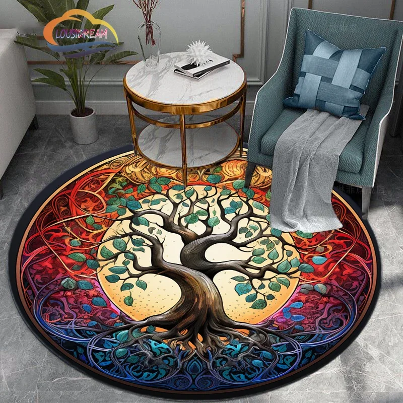 Tree of Life Color Printed Rug    Pattern Round Carpet Living Room  Mat Bedroom Corridor Decoration