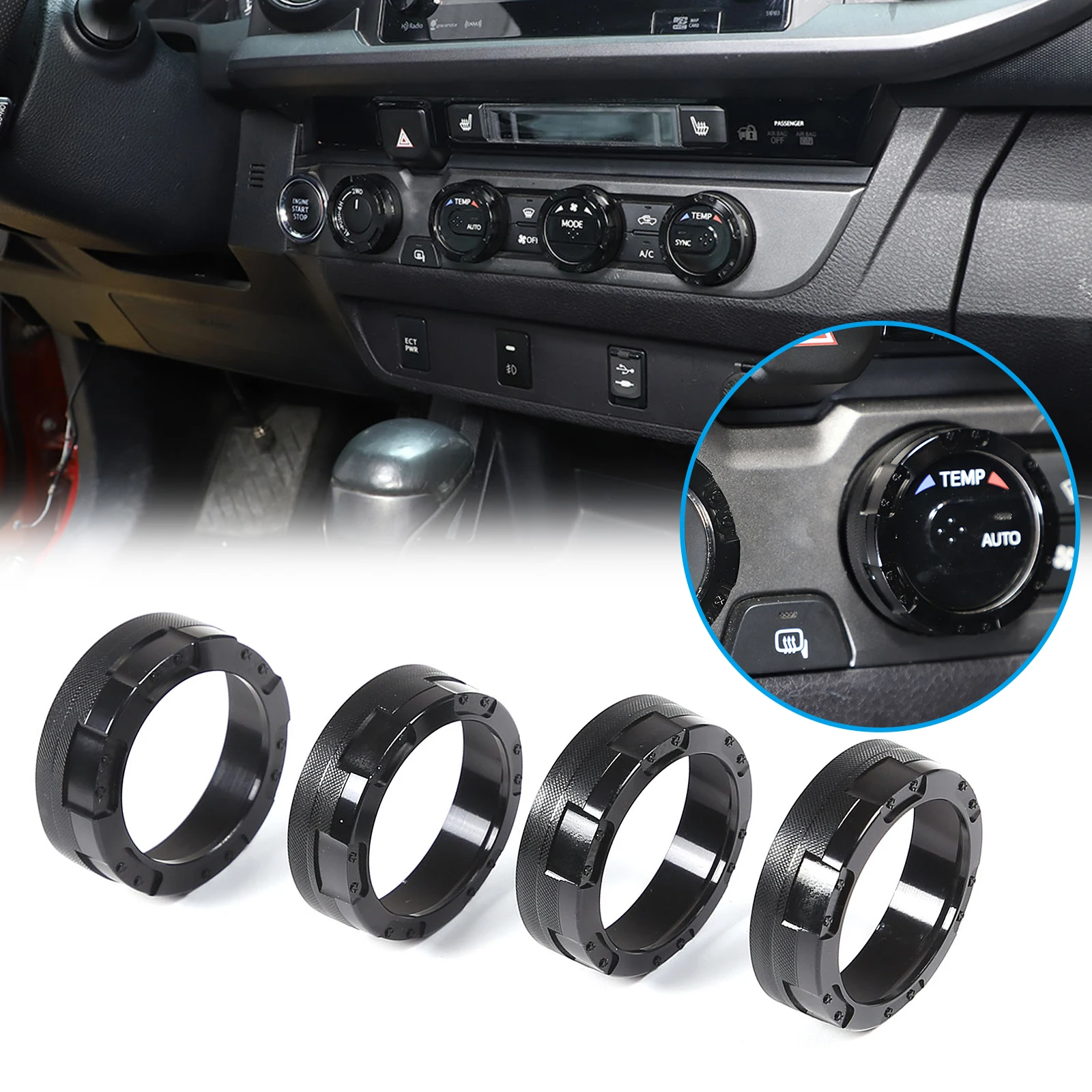 

Zinky Car Central Control Knob Cover Air Condition Volume Switch Ring Trim For Toyota Tacoma 2014-2020 accessories 4 Pcs