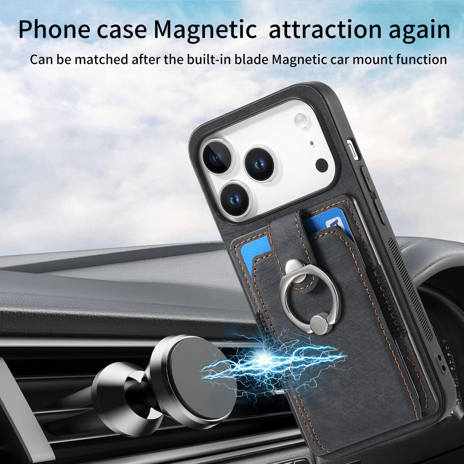 Casing Kartu Magnetik Mobil Cincin Logam Retro Warna Polos untuk Samsung S22 23 24 PLUS S25 Ultra A04 05 A14 15 16 A24 A55 56 A35 Kulit