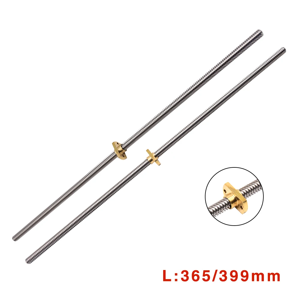 3D Printer T8x8 Lead Screw Lead 2mm/8mm OD 8mm Pitch 2mm with Brass Nut 300/350/400/450/500mm For 3D Printer Z Axis CNC Machine