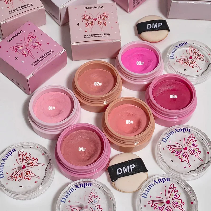 Colorete de mariposa para niña, paleta de maquillaje Natural mate, colorete de contorno de mejillas, barro monocromático, tinte de melocotón rojo, 6 colores