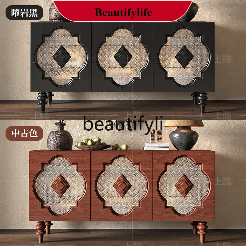 

G1218 French Retro Sideboard Storage Cabinet Begonia Flower Glass American Light Luxury Artistic Solid Wood Entryway Cabinet