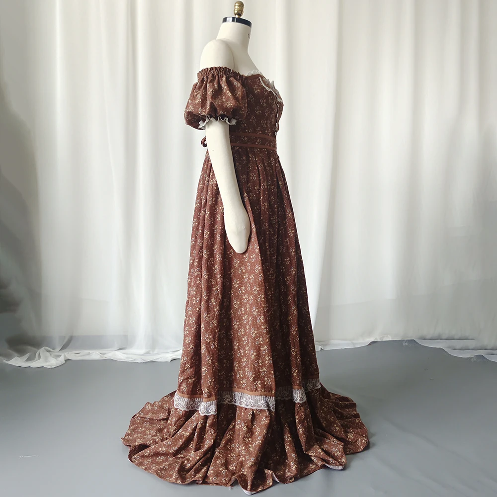 Gaun Hamil Elegan Pemotretan Gaun Hamil Lengan Lentera Bahu Terbuka Motif Bunga Vintage untuk Pakaian Wanita Baby Shower