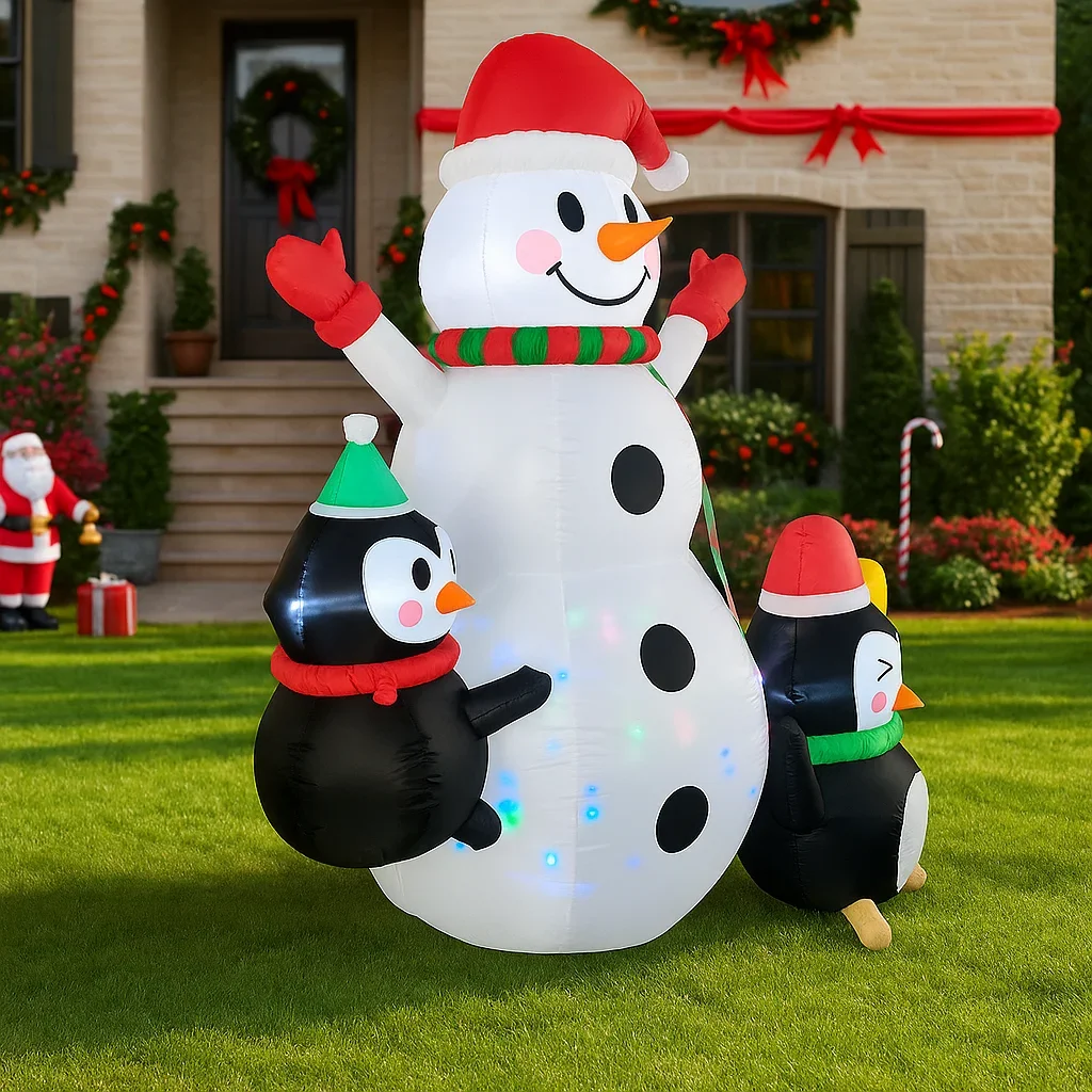 6.8ft led decoração brinquedo natal ao ar livre decoração brinquedo decorações de natal inflável boneco de neve e pinguins brinquedos casa quintal ornamentos