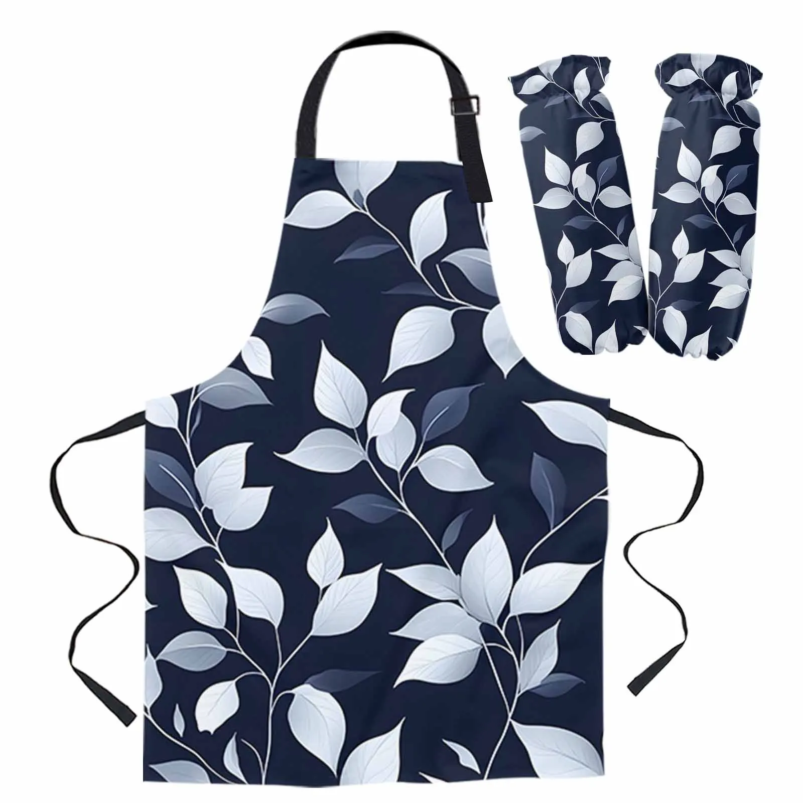 

Indigo Leaf Texture Plant Apron Oversleeve Oven Gloves Pads Cooking Baking Kitchen Aprons for Women Kids