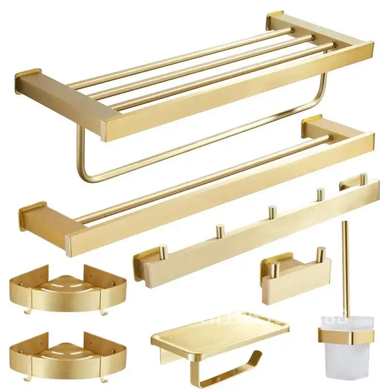 

space gold Brushed aluminum towel rack bathroom wall bathroom hardware rack towel storage holder mounted towel pendant