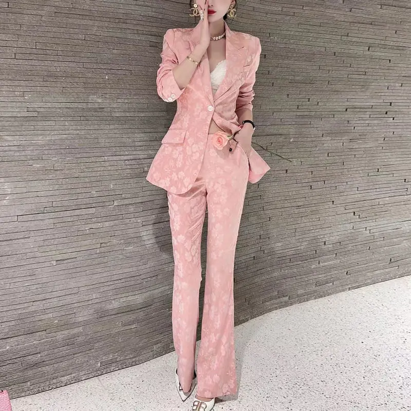 Senior Office Suit Suit 2022 New Spring Fashion Body Jacquard Fashion Jacket + Trousers Two-piece Set for  Suit Blazer Women2022