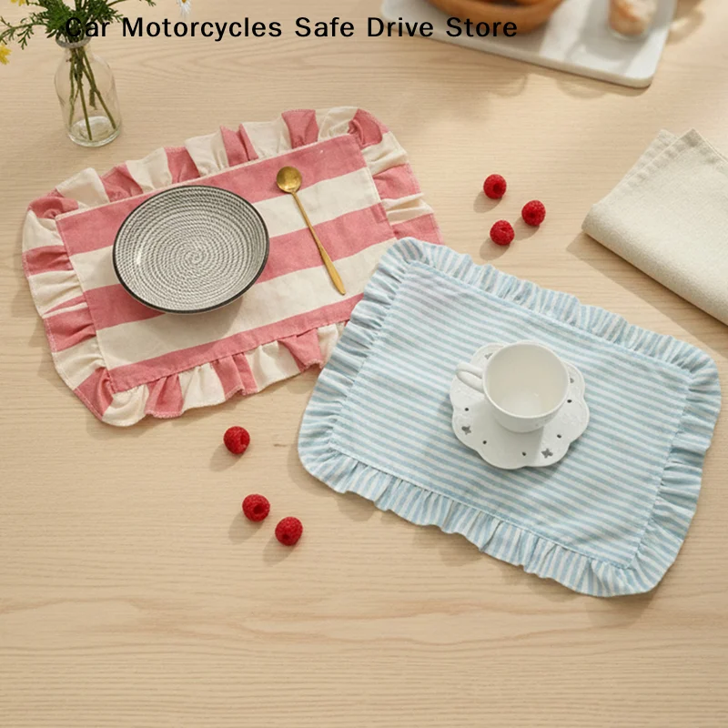 Minimalist Stripe Ruffle Placemat Coffee Table Mat, Non-slip Baking Food Photography Napkin Home Desktop Decoration Dinnerware