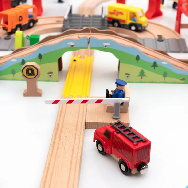 Wooden Bridge Tunnel Urban Rail Overpass Traffic Toy Scene Combined Train Rail Track Wooden Accessories Beech Turntable