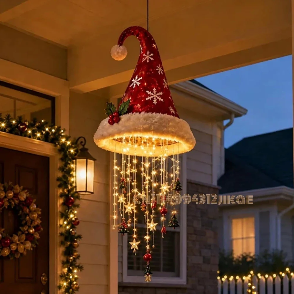 Glowing Santa Hat Hanging Chandelier, Warm LED Lighted,Cascading String Lights for Porch Holiday Party Home Decoratio - view 5