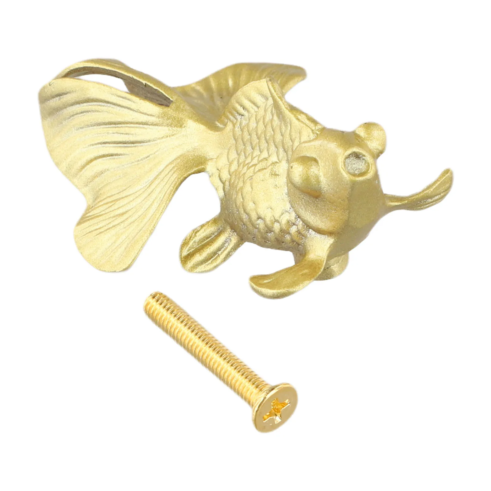 Perillas Retro de latón macizo con forma de pez dorado, tiradores de puertas, tiradores de cajón de armario, herrajes para el hogar de un solo orificio