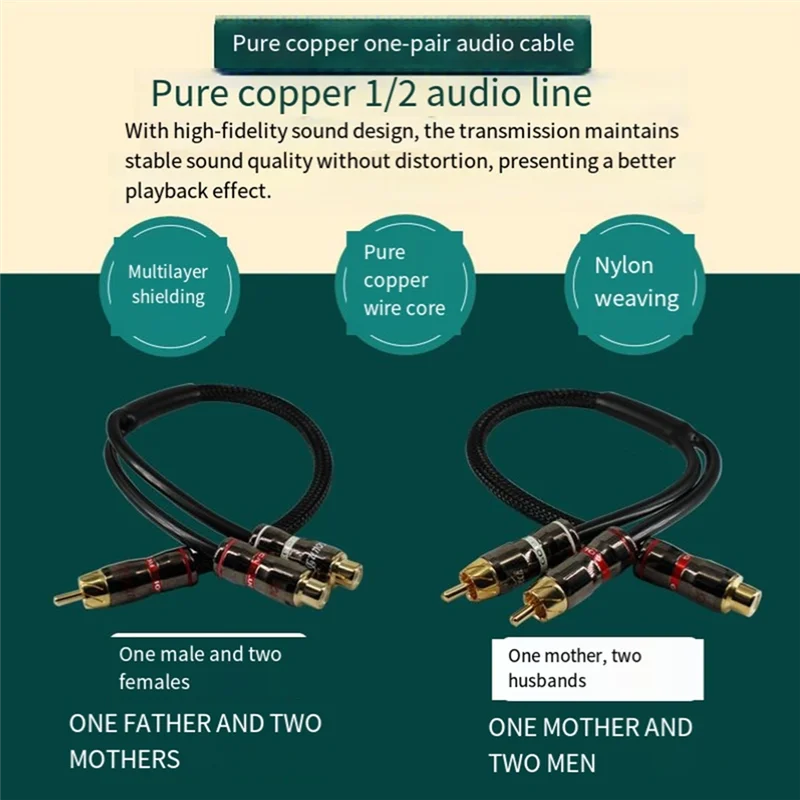 ABSQ-Kabel Audio Amplifier Subwoofer Mobil 30Cm Konektor RCA Tembaga Murni Male To Female Kabel PVC