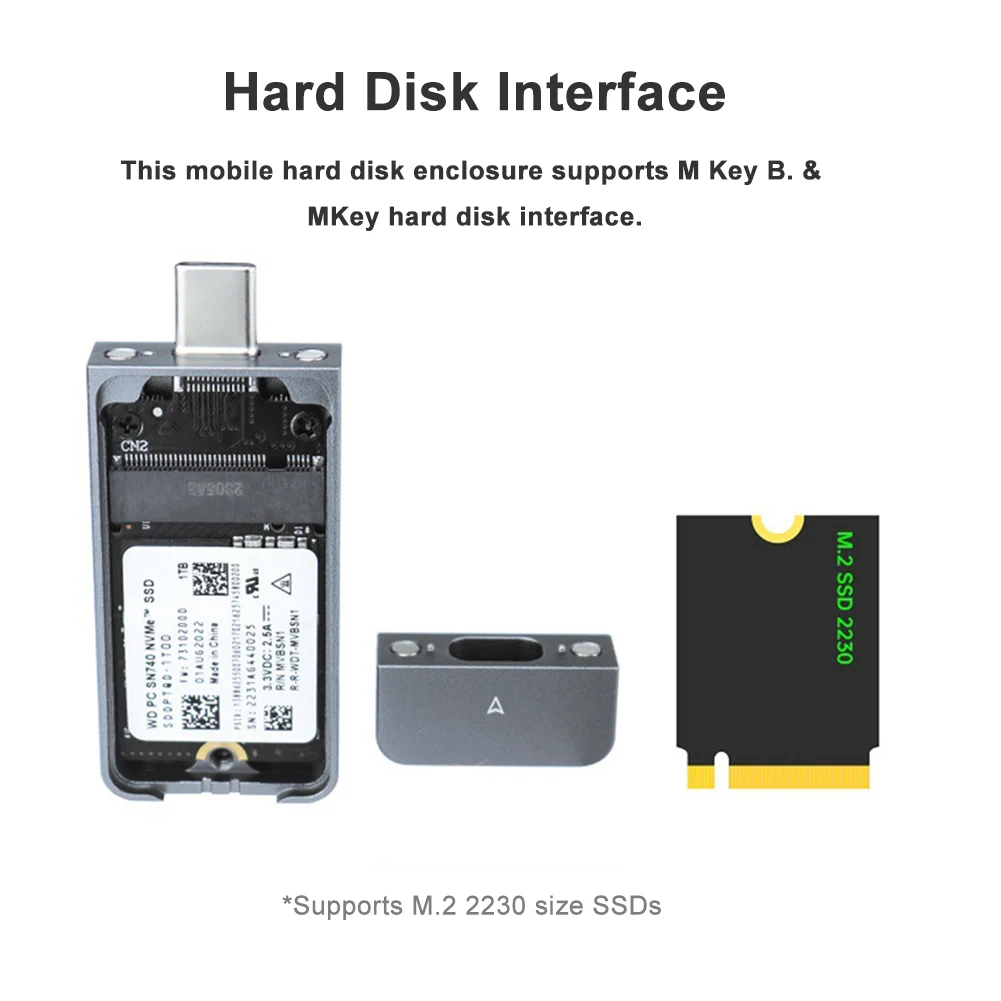 

M2 NVMe 2230 SSD Enclosure Adapter USB Type C Portable Aluminum Case USB 3.2 Gen2 M Key for External SSD