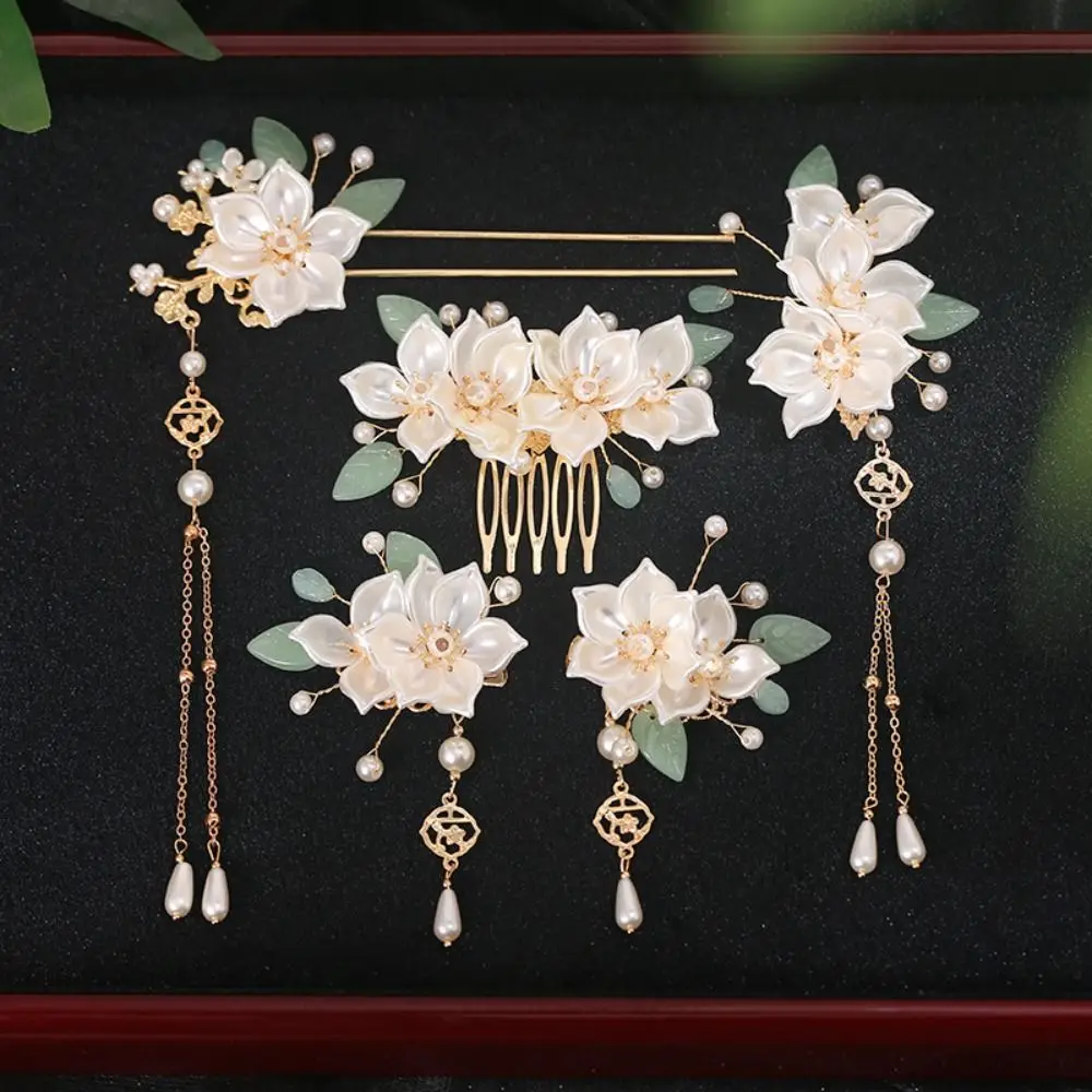 

Retro Ancient Style Chinese Style Hairpin Set Pearl Tassel Hanfu Hair Stick Hair Chopstick Earrings Flower Hair Comb Women